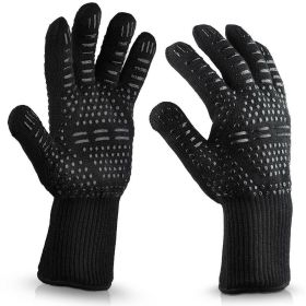 35CM BBQ Flame Retardant Cotton Cooking Kitchen Heat-resisting Oven Welding Glove Single Hand - Black