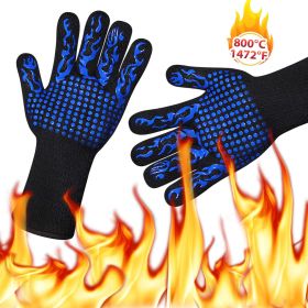 35CM BBQ Flame Retardant Cotton Cooking Kitchen Heat-resisting Oven Welding Glove Single Hand - Blue
