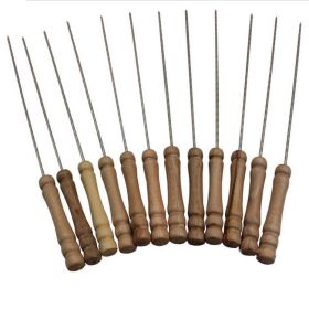 12Pcs Barbecue Needle Skewers Wooden Handle Stainless Steel Fork Camping Dining Tools
