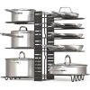 8-Layer Kitchen Organizer Rack Adjustable Metal Cabinet Pantry Pan Pot Lid Organizer Rack Holder Bakeware Plate Holder Stand
