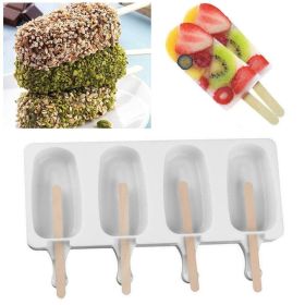 4 Cell Popsicle Maker Silicone Frozen Ice Cream Mold Juice Ice Lolly Pop Mould