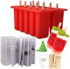 10-Grid Silicone Ice Lolly Mold Tray BPA Free DIY Mould with 50 Wooden Sticks (without FDA Certificate) - Red