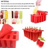 10-Grid Silicone Ice Lolly Mold Tray BPA Free DIY Mould with 50 Wooden Sticks (without FDA Certificate) - Red