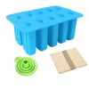 10-Grid Silicone Ice Lolly Mold Tray BPA Free DIY Mould with 50 Wooden Sticks (without FDA Certificate) - Blue