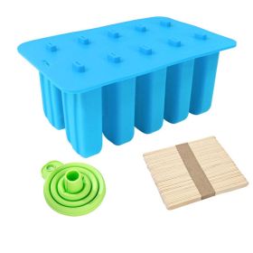 10-Grid Silicone Ice Lolly Mold Tray BPA Free DIY Mould with 50 Wooden Sticks (without FDA Certificate) - Blue
