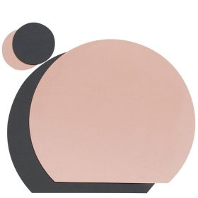 Semi Circle Tablemat Leather Placemat Non-Slip Heat Insulation Dining Table Pad Round Cup Coaster - Pink/Dark Grey