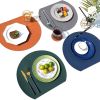 Semi Circle Tablemat Leather Placemat Non-Slip Heat Insulation Dining Table Pad Round Cup Coaster - Pink/Dark Grey