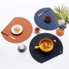 Semi Circle Tablemat Leather Placemat Non-Slip Heat Insulation Dining Table Pad Round Cup Coaster - Pink/Dark Grey