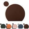 Semi Circle Tablemat Leather Placemat Non-Slip Heat Insulation Dining Table Pad Round Cup Coaster - Pink/Dark Grey