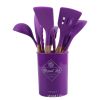 13Pcs / Set Kitchen Utensils Wooden Handle Silicone Spatula Ladle Egg Beater Kitchen Cooking Tools Kit (No FDA Certification, BPA Free) - Purple