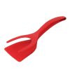2-in-1 Clip Flip Spatula Fried Egg Steak Tongs Pancake Omelet Clamp Cooking Tongs Kitchen Tool (No FDA, BPA-free) - Red