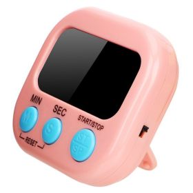 Digital Kitchen Timer Magnetic LCD Alarm Stopwatch Cooking Timer with Stand for Baking Sports Games - Pink