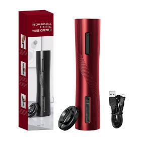 KLT KP3-362001 Curve Line Design Rechargeable Kitchen Electric Red Wine Bottle Opener with Foil Cutter - Red