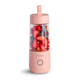 VITAMER 350ml Portable Electric Fruit Juicer USB Rechargeable Smoothie Blender Machine Kitchen Fruit Mixer Cup Juicing Cup - Pink
