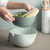 Double Layer Drain Basket Rotating Bowl Storage Strainer Vegetable Cleaning Drainer (without FDA Certificate, BPA Free) - White