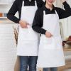 Solid Color Home Kitchen Cooking Baking Apron Cafe Restaurant Men Women Work Apron with Pockets - Khaki