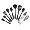 10Pcs Heat Resistant Silicone Kitchen Utensil Set Non-Stick Spoon Spatula Ladle Cooking Tools Dinnerware - Black