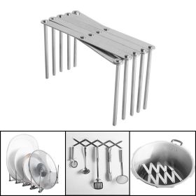 Kitchen Utensil Organizer Stainless Steel Pot Lid Plate Holder Rack 4 Sectional Adjustable