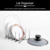 Kitchen Utensil Organizer Stainless Steel Pot Lid Plate Holder Rack Expandable 4 Sectional Adjustable with Sucker Hooks