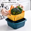 2 in 1 Collapsible Kitchen Colander Fruit Vegetable Strainer Set Washing Basket Food Preservation Box - Green