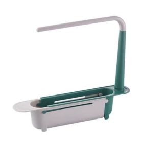 Retractable Sponge Sink Holder for Kitchen Drain Rack Dish Rags Brush Soap Scrubber Counter Organizer with Towel Dish Cloth Hanger - Green