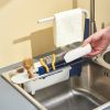 Retractable Sponge Sink Holder for Kitchen Drain Rack Dish Rags Brush Soap Scrubber Counter Organizer with Towel Dish Cloth Hanger - Green