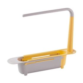 Retractable Sponge Sink Holder for Kitchen Drain Rack Dish Rags Brush Soap Scrubber Counter Organizer with Towel Dish Cloth Hanger - Yellow