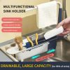 Retractable Sponge Sink Holder for Kitchen Drain Rack Dish Rags Brush Soap Scrubber Counter Organizer with Towel Dish Cloth Hanger - Yellow