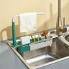 Retractable Sponge Sink Holder for Kitchen Drain Rack Dish Rags Brush Soap Scrubber Counter Organizer with Towel Dish Cloth Hanger - Yellow