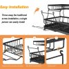 Dish Drying Rack for Kitchen Counter; 2 Tier with Drain Set Cup Holder Utensil Holder Stainless Steel Black