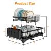 Dish Drying Rack for Kitchen Counter; 2 Tier with Drain Set Cup Holder Utensil Holder Stainless Steel Black