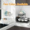 Dish Drying Rack for Kitchen Counter; 2 Tier with Drain Set Cup Holder Utensil Holder Stainless Steel Black