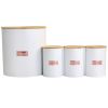 Megachef Kitchen Food Storage And Organization 4 Piece Argyle Canister Set In White With Bamboo Lids