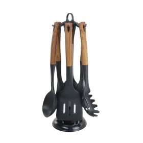 Megachef Black Nylon Cooking Utensils With Wood Design, Set Of 7