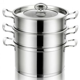 Daily Delicacies Pot 304 Stainless Steel  3-Tier Steamer Pot (Color: Silver, material: stainless steel)